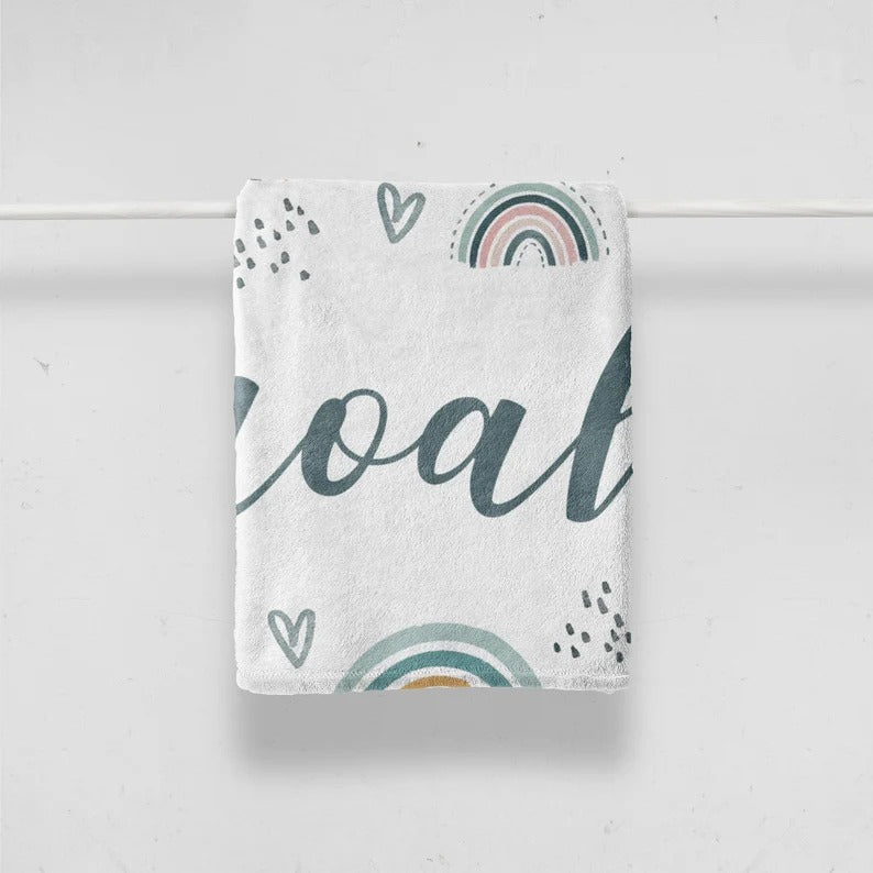 Personalized Baby Blanket For Girls or Boys with Name, Custom Kid Blanket with Boho Rainbows, Hospital Coming Home Blanket