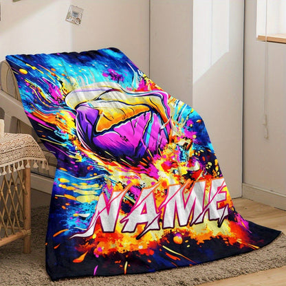 Custom Name Cool Spray Paint Volleyball Blanket, Lightweight Flannel, Soft and Warm