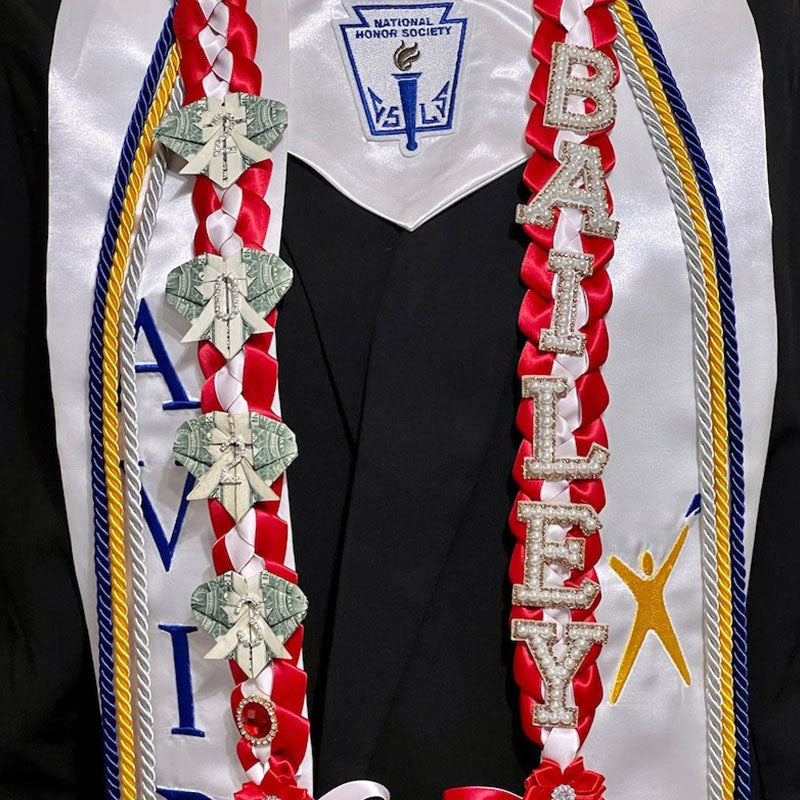 Graduation Lei, 2-Color Double Braid with Paper Decoration, Personalized Letters & Numbers