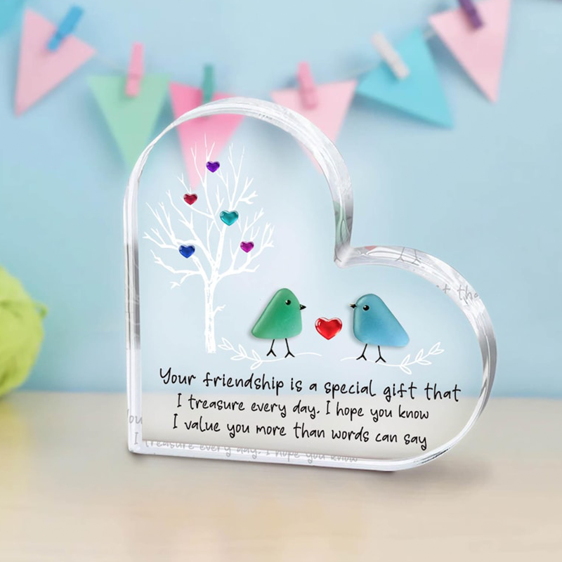 Sea Glass Birds Art Friendship Heart Plaque