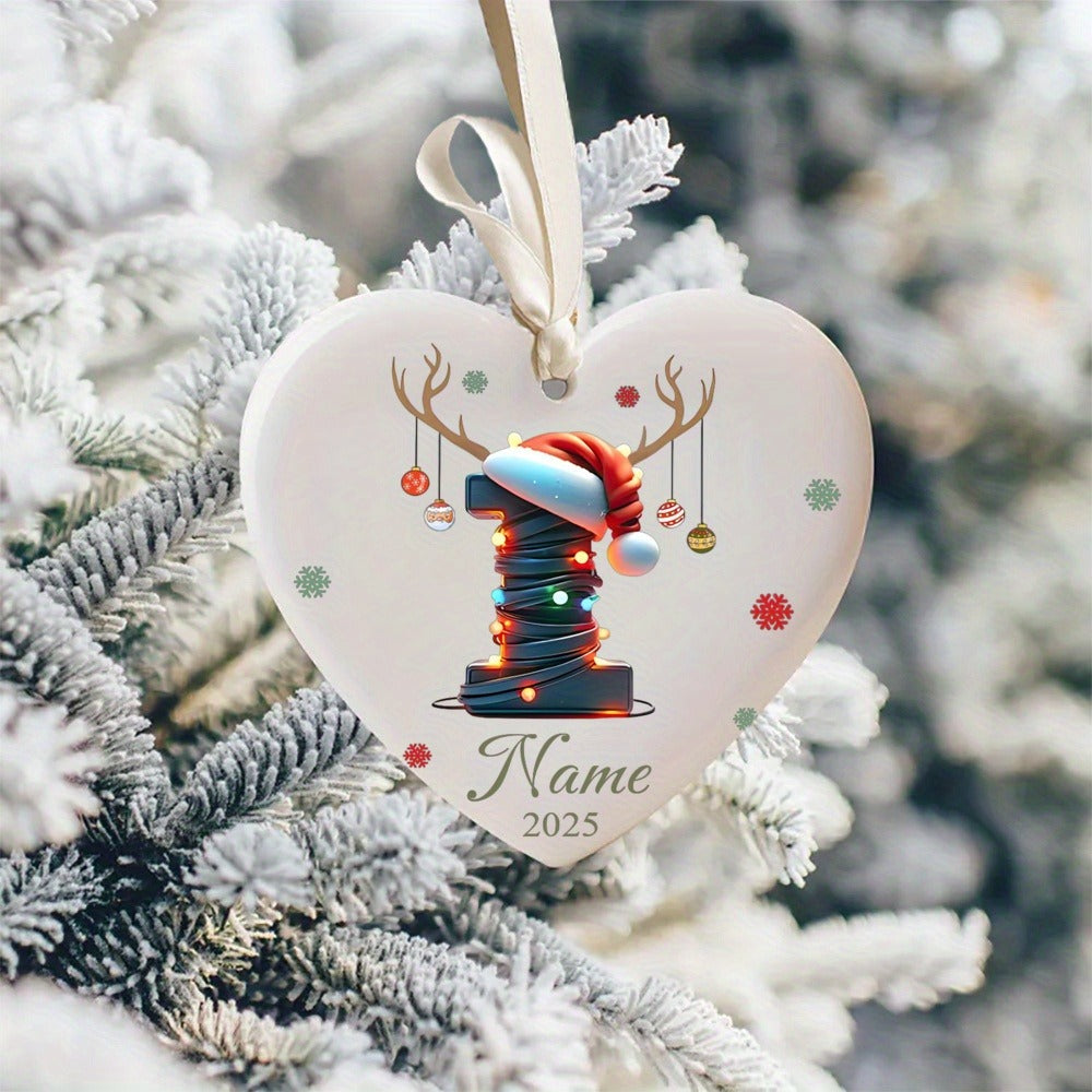 Personalized Christmas Initial Name Heart-Shaped Ornament