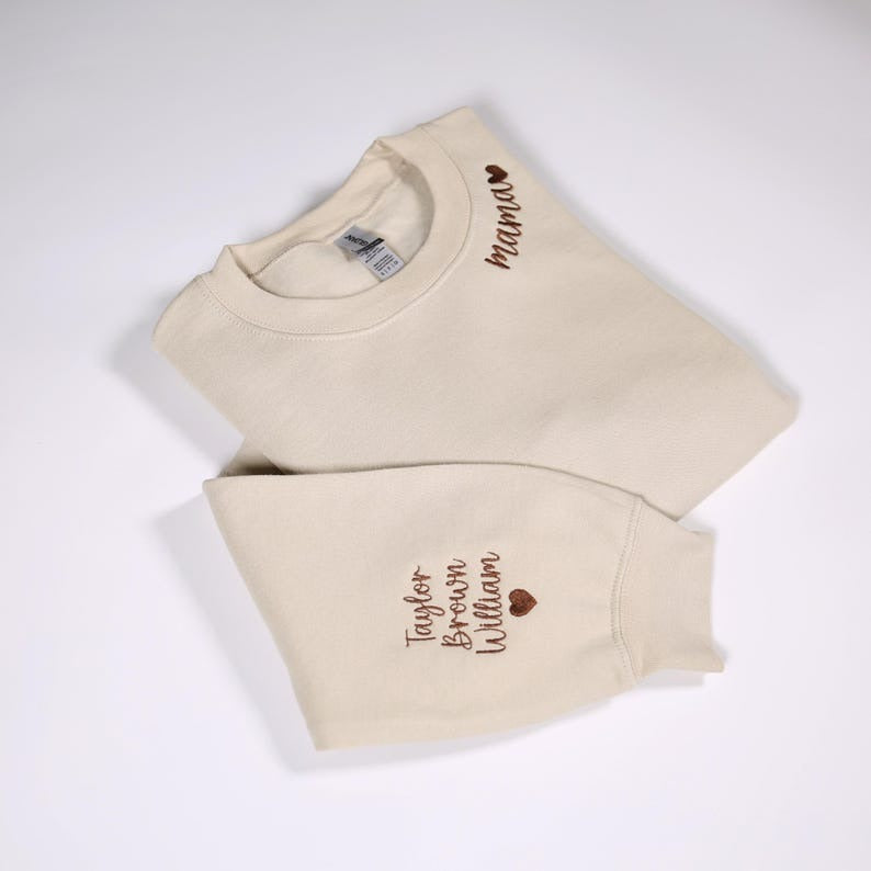 Custom Mama Sweatshirt With Kids Names On Sleeve