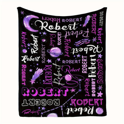 Custom Name Flannel Blanket - Personalized Celestial Design with Stars