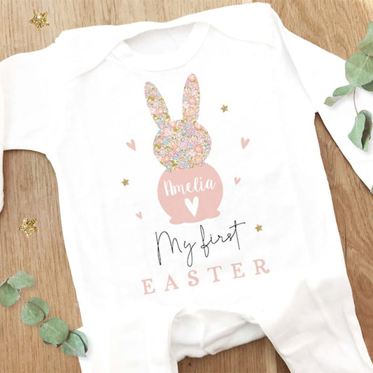 Personalized First Easter Sleepsuit: Bunny Baby Grow