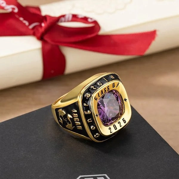 Personalized Engraved Stamp Ring with Birthstone Graduation Gift