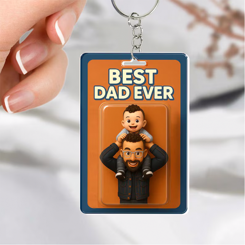 Personalized Father's Day Gift For Dad, Custom Photo Dad And Kids Action Figure Acrylic Block