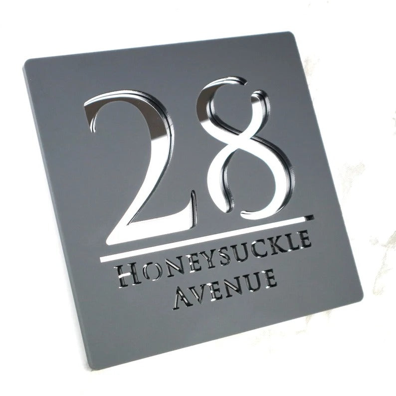 Laser Cut Matt Black & Copper Mirror Floating House Signs Door Number Sign Plaque