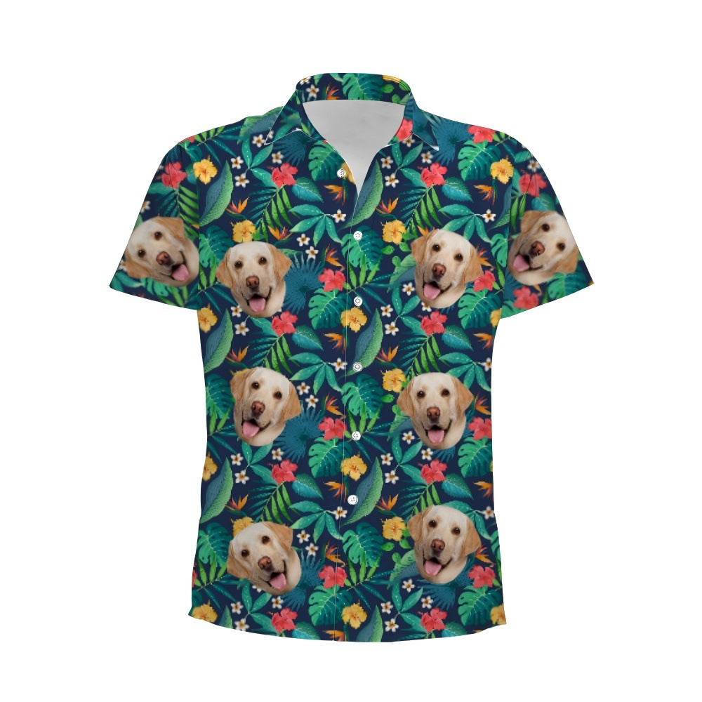 Personalized Photo Hawaiian Shirt Custom Dog Cat Face Holiday Tropical Pattern Shir