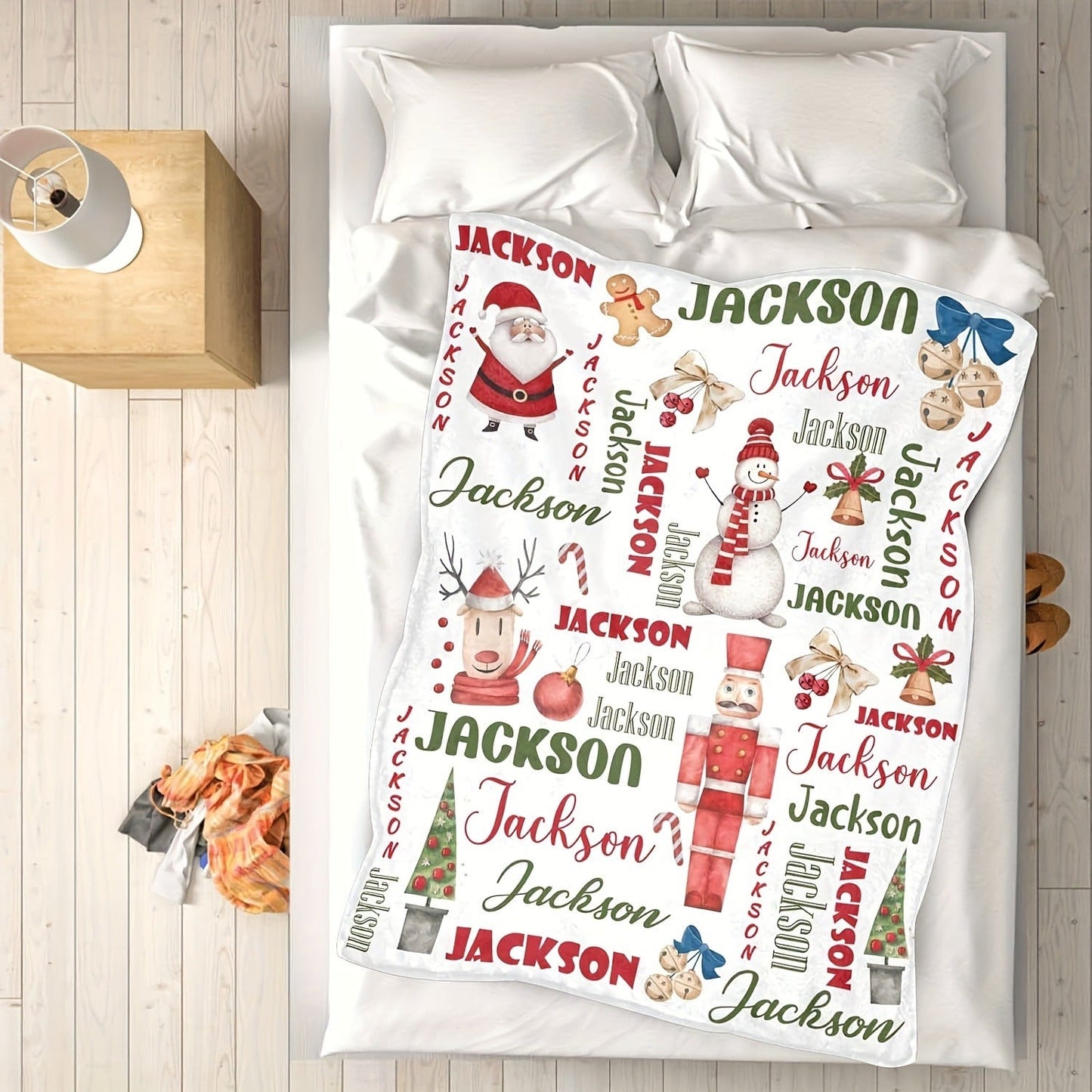 Christmas Santa Claus Pattern Customized Name Blanket,