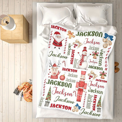 Christmas Santa Claus Pattern Customized Name Blanket,