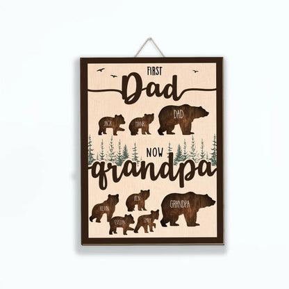 Personalized Papa Bear Sign With Kids Name, Custom First Dad Now Grandpa Sign