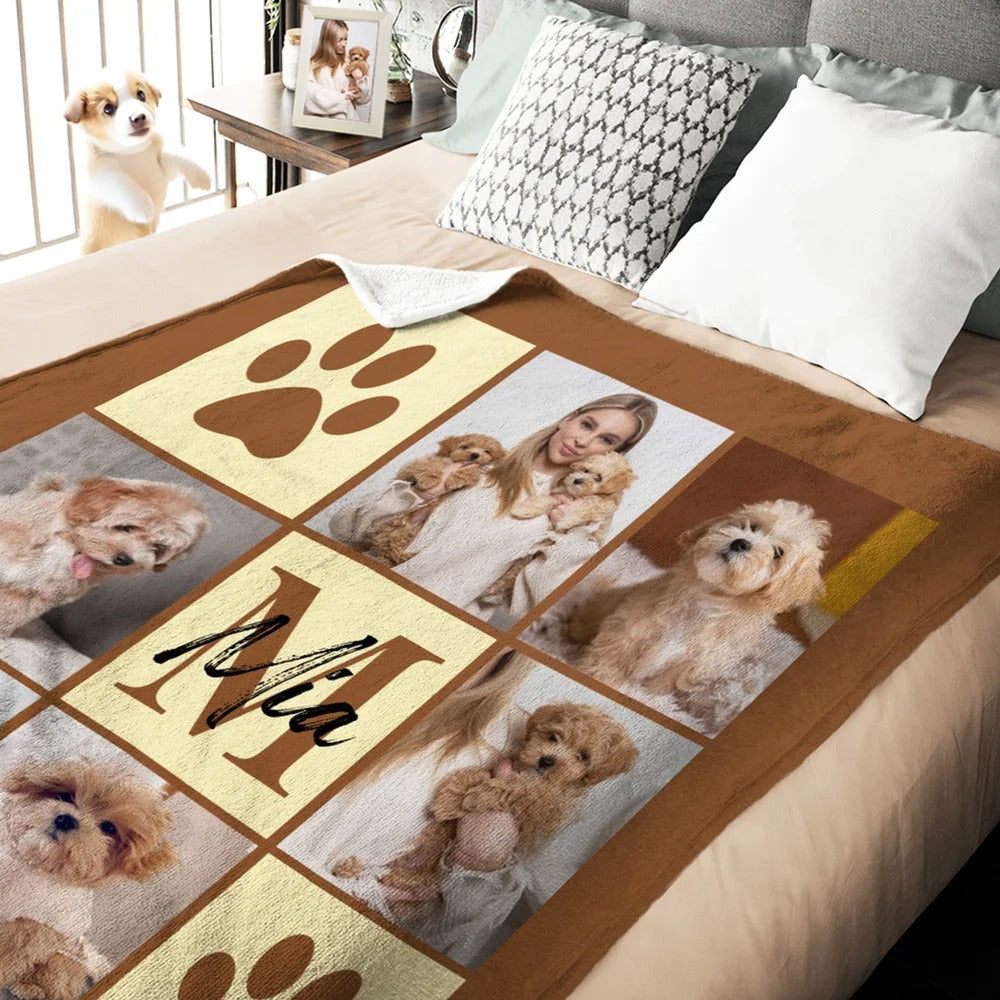 Personalized Multicolor Paw Print 6 Pet Photos Memorial Throw Blanket