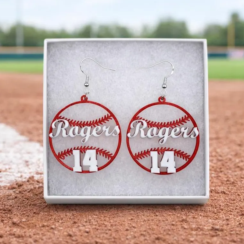 Personalized Baseball Earrings - Name and Number