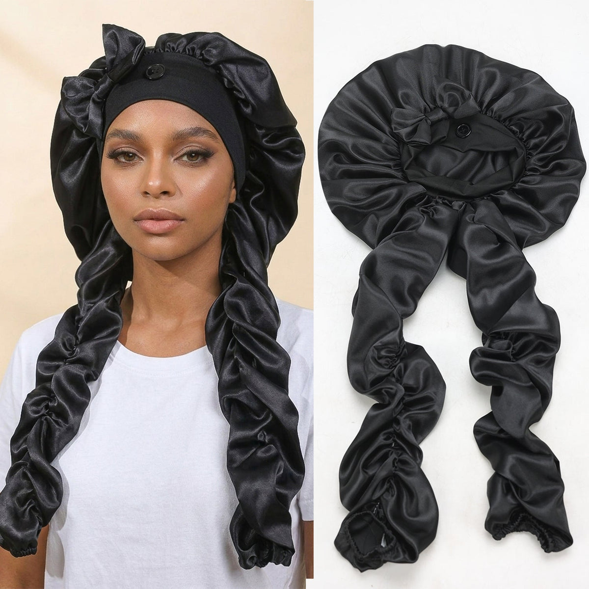 Personalized Satin Bonnet with Long Ties | Custom Name Silk Sleep Cap