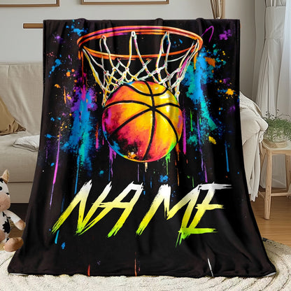 Custom Name Basketball Blanket – Soft Flannel Throw with Vibrant Digital Print
