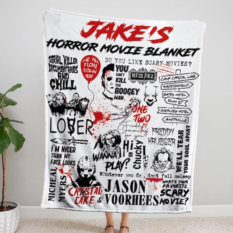 Custom Name Horror Movie Blanket: Freddy, Michael Myers Halloween Decor