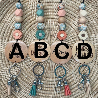 Breakaway daisy beaded Teacher lanyard, ID badge holder