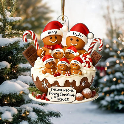 Personalized Gingerbread Family Christmas Ornament - Custom Names