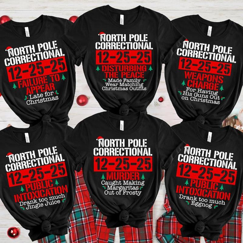 60 Quotes and Custom North Pole Correctional Shirt, Funny Family Matching Christmas Shirt