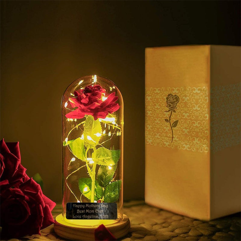 Personalized Galaxy Rose in Glass Dome with LED Light, Valentine's Day Gift