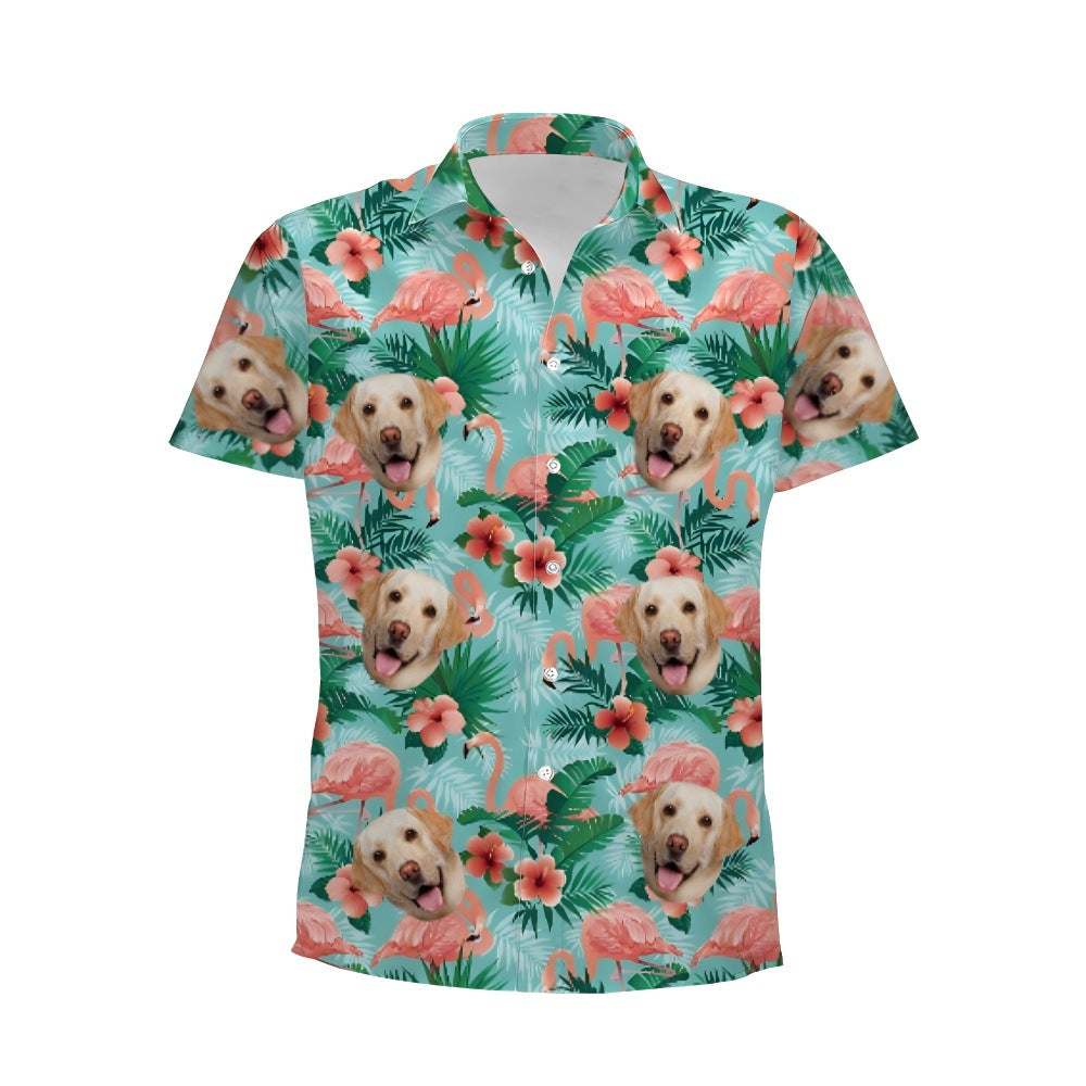 Personalized Photo Hawaiian Shirt Custom Dog Cat Face Holiday Tropical Pattern Shir