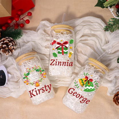 Personalized Christmas Tumblers| Custom Glass Coffee cup