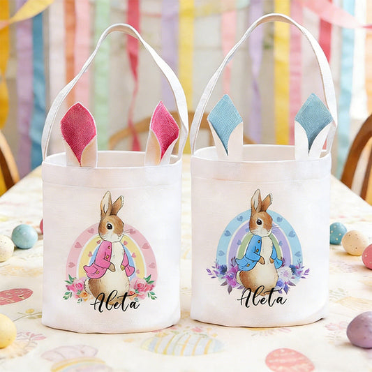 Personalized Easter Bunny Gift Bags - Custom Name White  Tote Bags