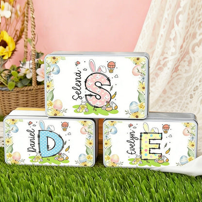 Personalized Floral Bunny Initial Easter Egg Biscuit Tin Box