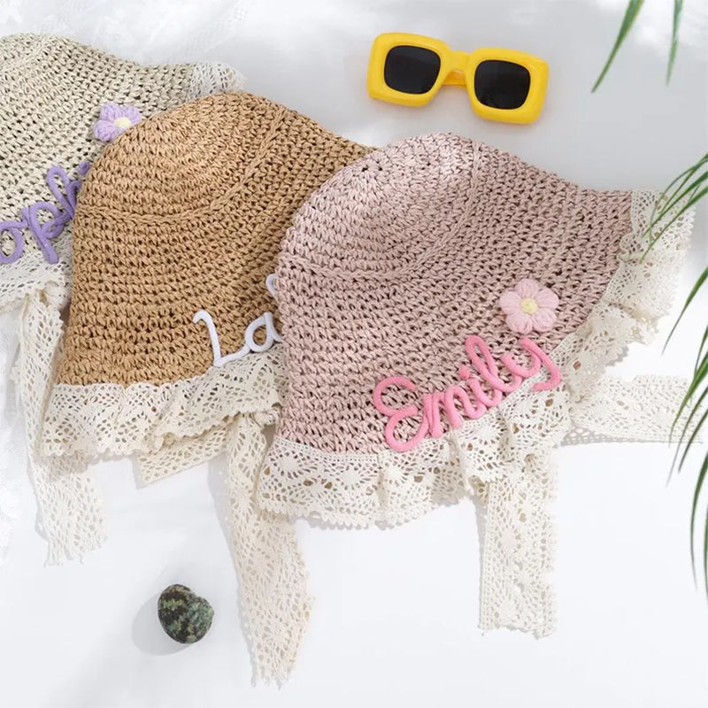 Personalized Kids Straw Hat with Name,Custom Name Baby Sun Hat