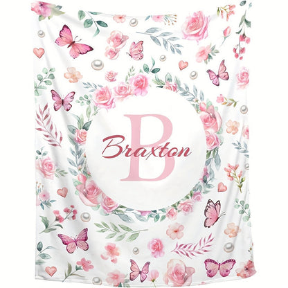 Personalized Butterfly and Floral Print Blanket