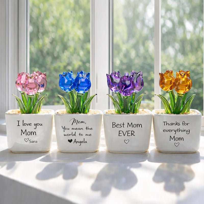 Personalized Glass Everlasting Tulips, Glass Flower Pot, Handmade Gift for Mom