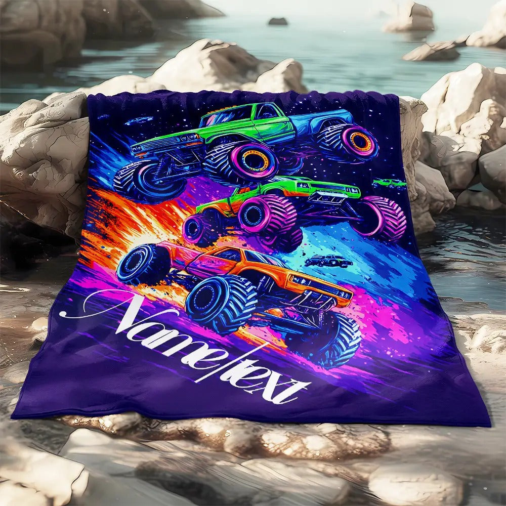 Custom Car Name Blanket Vivid Heavy Truck Design with 'Vane/lex' Print