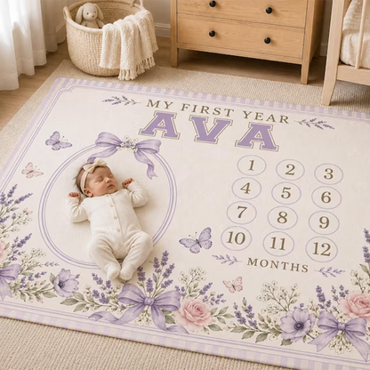 Personalized Lavender Baby Milestone Blanket, Baby Girl Monthly Milestone Blanket