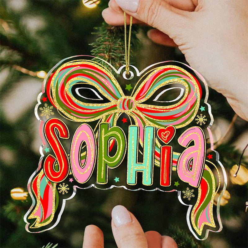 Personalized Coquette Christmas Ornament: Custom Acrylic Name