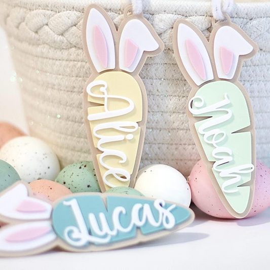 Personalized Easter Basket Tag: Custom Name, Carrot Bunny Ornament