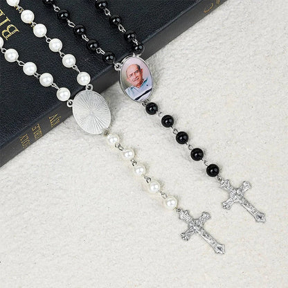 Personalized Photo Rosary Necklace,Custom Cross Pendant Necklace