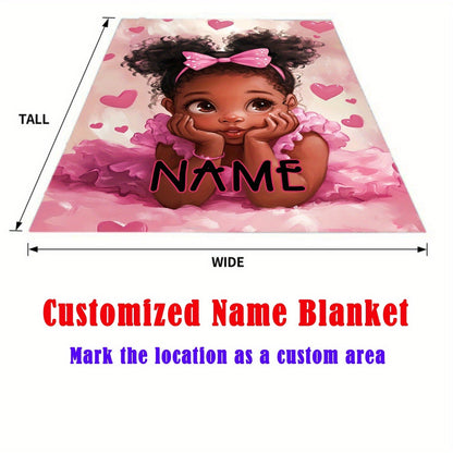Name/Text Flannel Blanket Cute Girl Bedding Gift (Add Name)