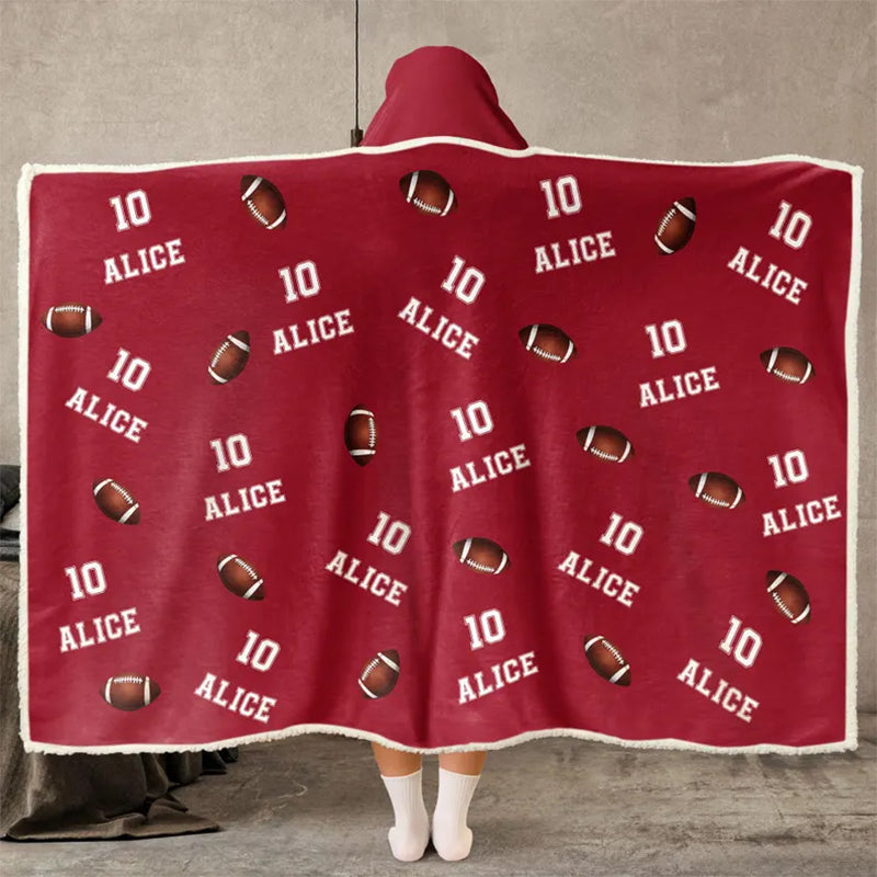 Personalized Football Wearable Hooded Blanket