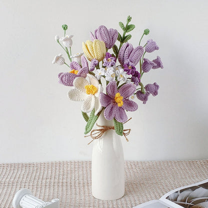 Crochet flowers bouquet, Tulip, Pink, white, purple, blue, everlasting, Graduation, Birthday