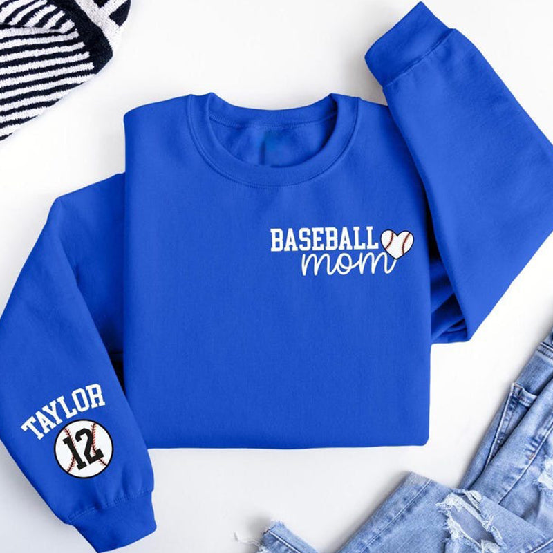 Personalize Baseball Mom Kids Name On Sleeve Sweatshirt