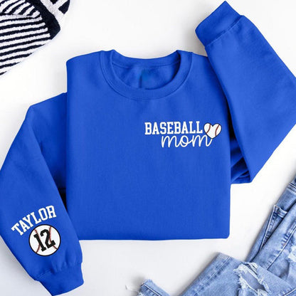 Personalize Baseball Mom Kids Name On Sleeve Sweatshirt
