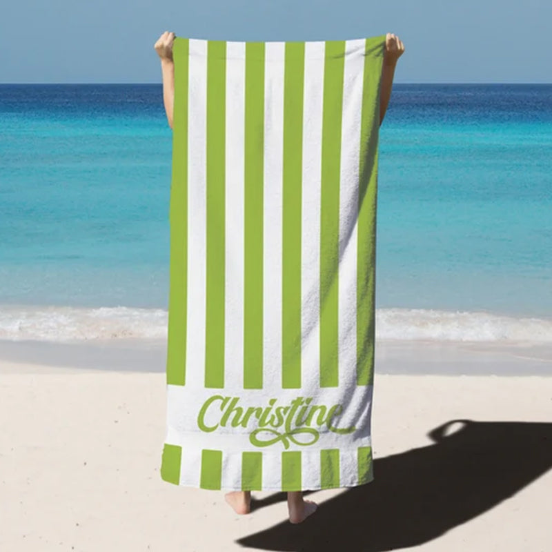 Striped Personalized Name Beach Towels, Custom Name Beach Towel