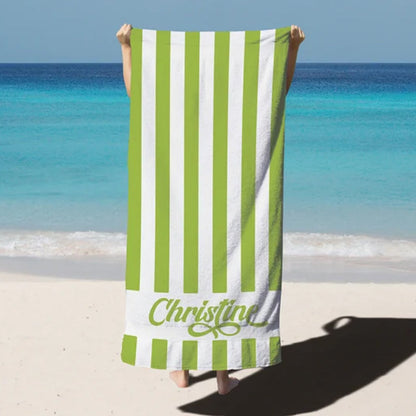 Striped Personalized Name Beach Towels, Custom Name Beach Towel