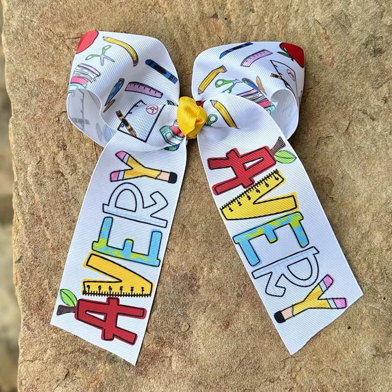 Monogrammed Back to School Hair Bow, First Day of Kindergarten