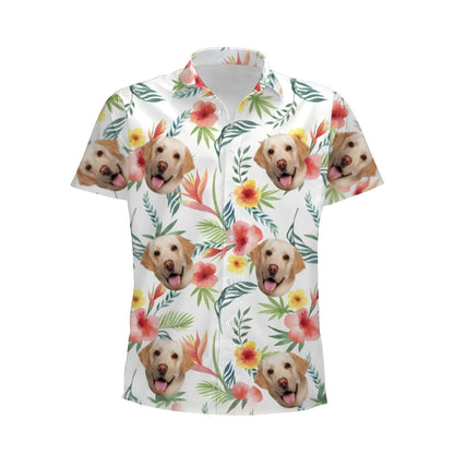 Personalized Photo Hawaiian Shirt Custom Dog Cat Face Holiday Tropical Pattern Shir