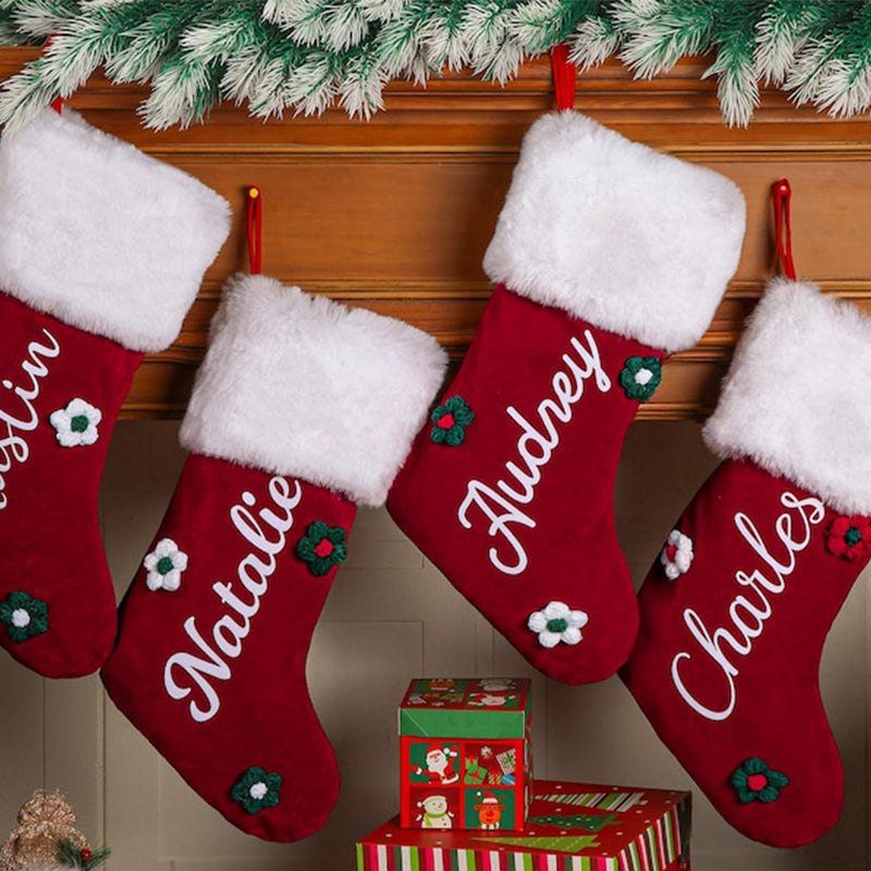 Custom Plush Family Holiday Decor, 2025 Red Plush Christmas Stocking