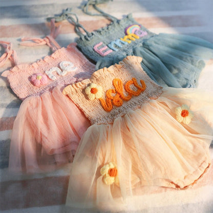 Custom Name Baby Tutu Dress, Hand Embroidered Baby Romper