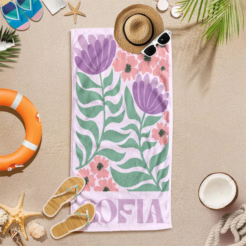 Personalized Retro Beach Towel with Name,Groovy Vibes Beach,Retro Floral Towel