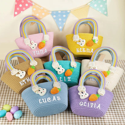 Personalized Cute Easter Rabbit Carrot Cotton Woven Basket