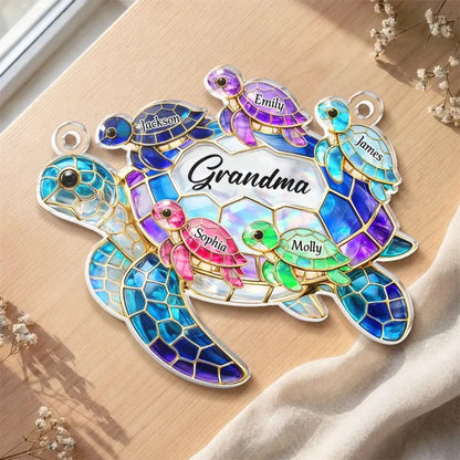 Personalized Turtle Suncatcher for Grandma, Custom Name Window Hanging